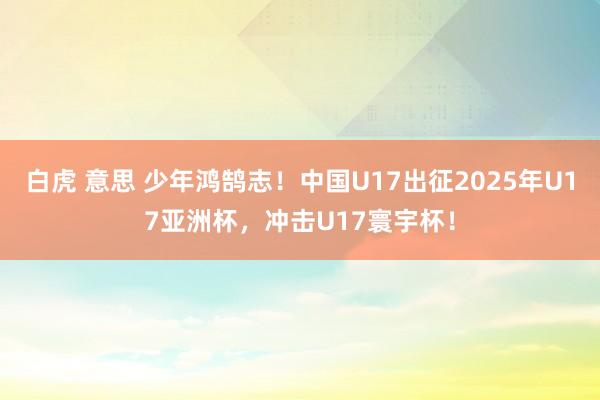 白虎 意思 少年鸿鹄志！中国U17出征2025年U17亚洲杯，冲击U17寰宇杯！